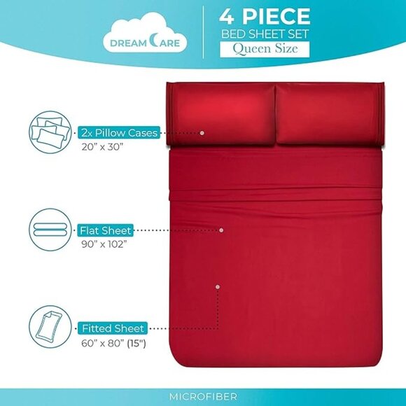 DREAMCARE Queen Sheet Set – 4 pcs Cooling Sheets – up to 15” Deep Queen … - Picture 5 of 10